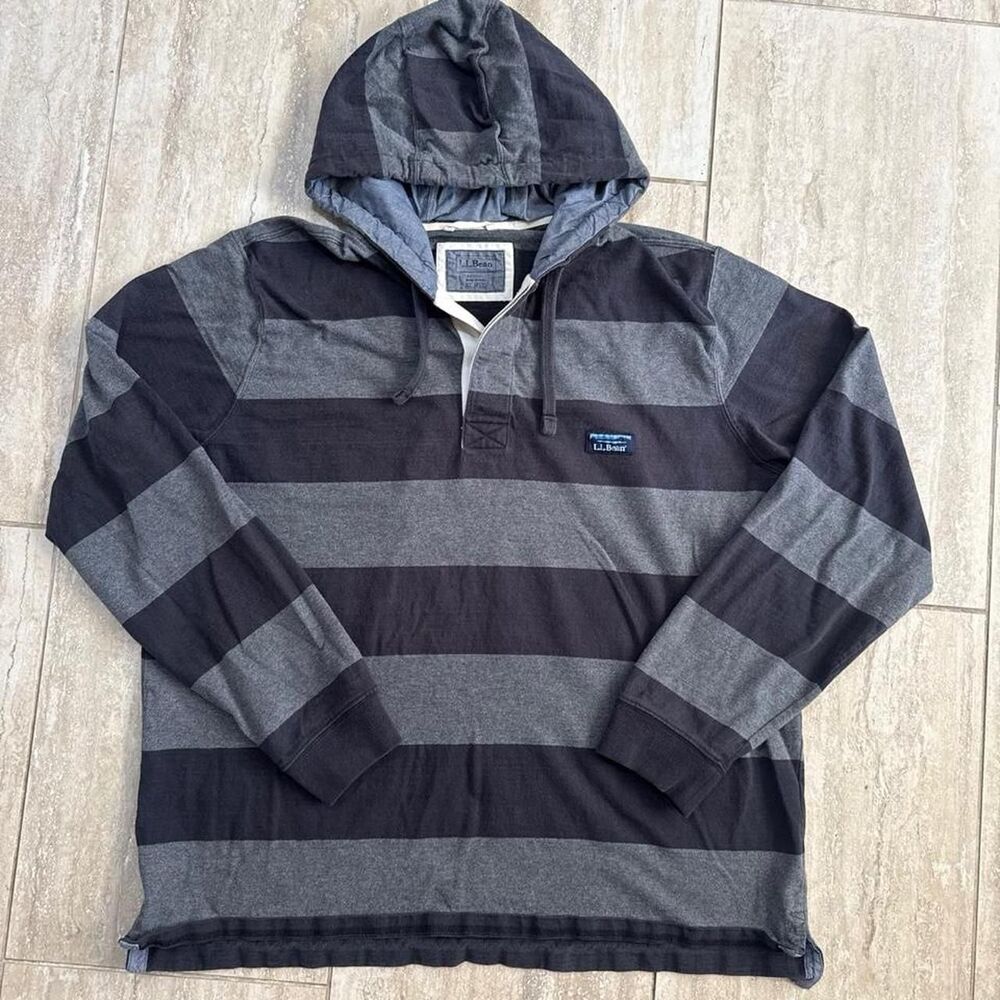 Vintage LL Bean Striped Rugby Hoodie XL Gorpcore Grunge Indie Earthy Henley